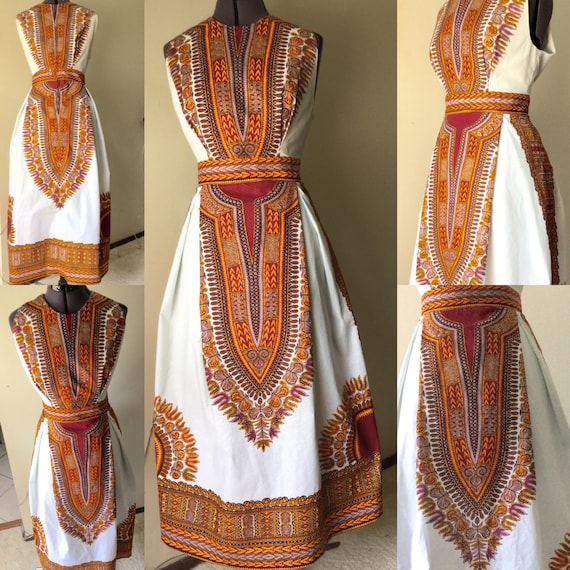 Dashiki Midi Dress: White Dashiki Midi Dress by AdornedbyNicole