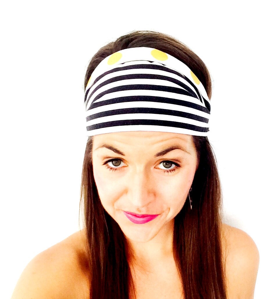 Black Striped Headband Gold Headband Reversible by TheZenBird