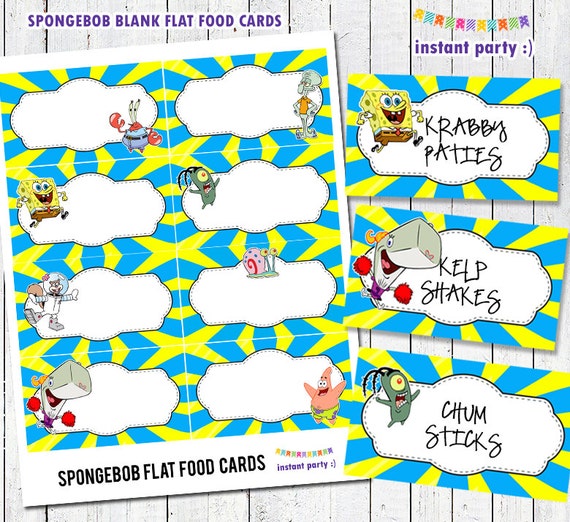 Spongebob Food Cards/Labels Blue & Yellow by instantparty