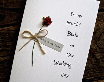 Wedding Day Card Single Red Rose Bride Wife to be Wedding Day Card Handsome Groom Husband Rustic Tipi Country Simple Size A6: 15x10.5cm