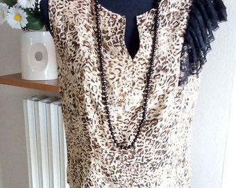 Blouse Women's Animal Print with Lace Volants Hand Made