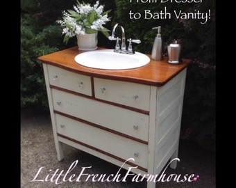 COMPLETE CONVERSION 595 & Up, Dresser to Bath Vanity Cabinet INCLUDES Sink, Faucet, Drawer Modifications! Many Styles /Sizes inc Dual Sinks!