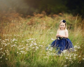 Ivory Navy Flower girl dress, Ivory and Navy tutu dress, navy cream bridesmaid dress, cream navy blue princess dress, ivory navy wedding