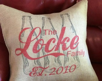 Coca-Cola Inspired Personalized Burlap Pillow Cover