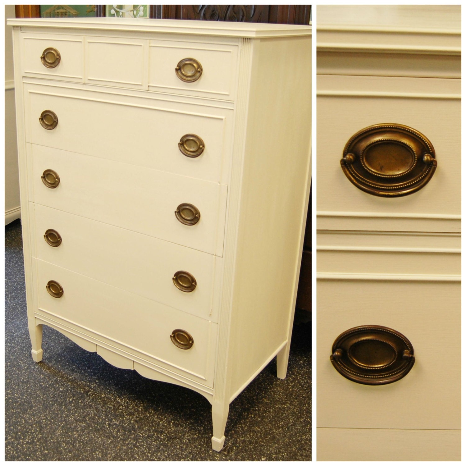 FREE SHIP 1940s Vintage Five 5 Drawer Classic Highboy Bedroom Dresser