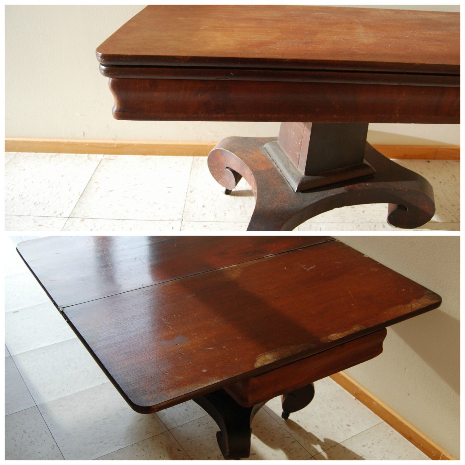 FREE SHIP Folding Coffee Table Flip Top Unique Square Rustic Primitive Pedestal Base w