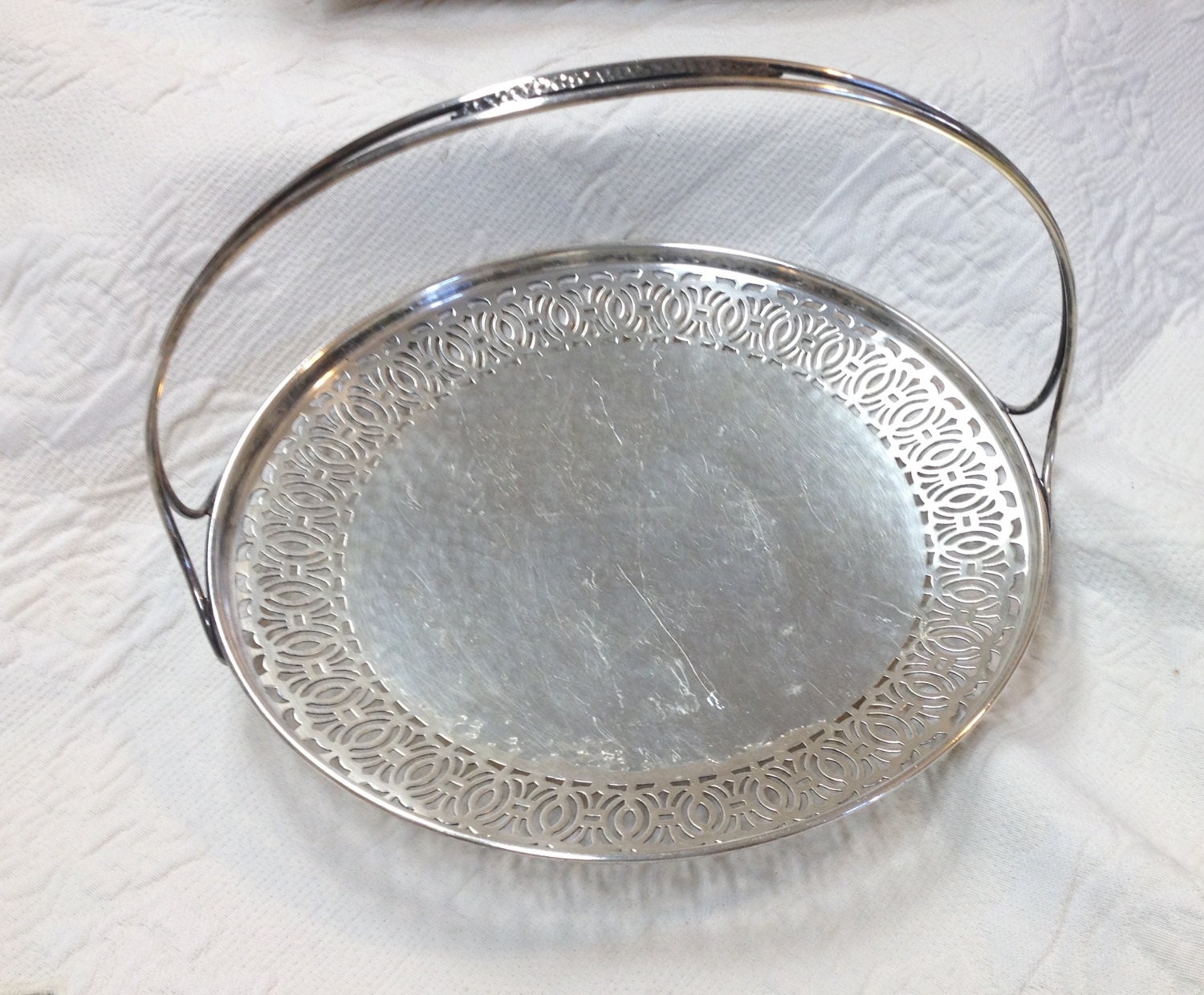 Vintage Sheffield Nickel Silver Plate, Cake Tray With Handle, Serving Tray with Handle, Cake