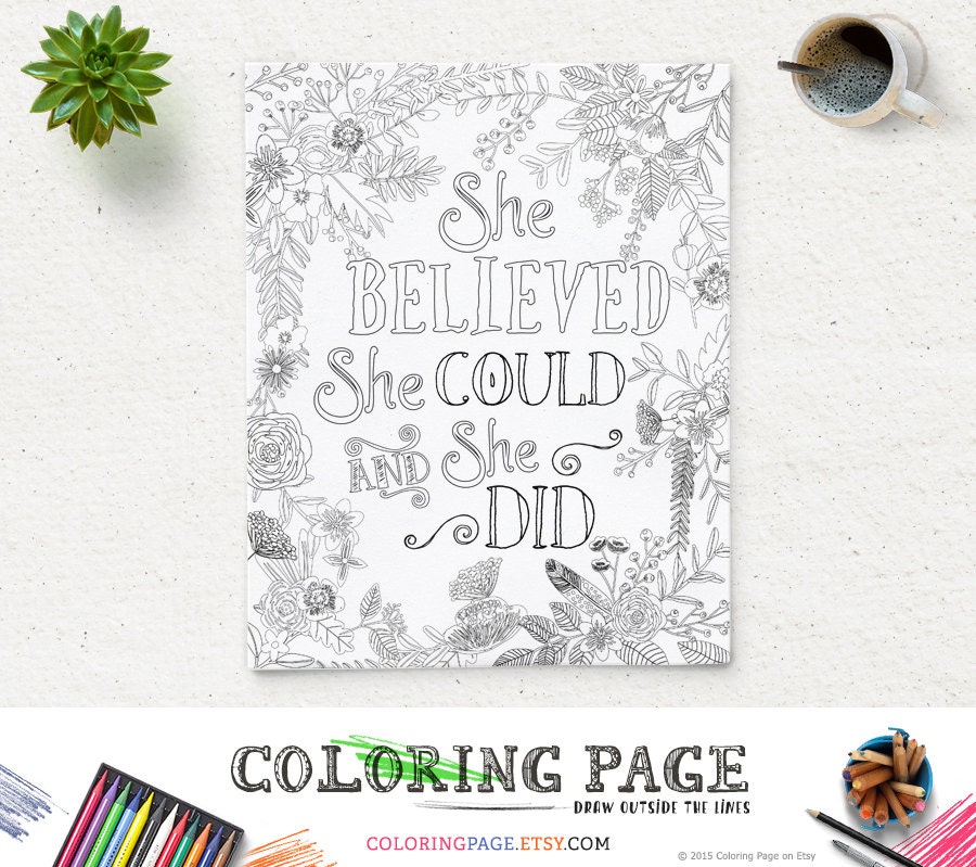 Printable Coloring Page She Believed She Could Instant