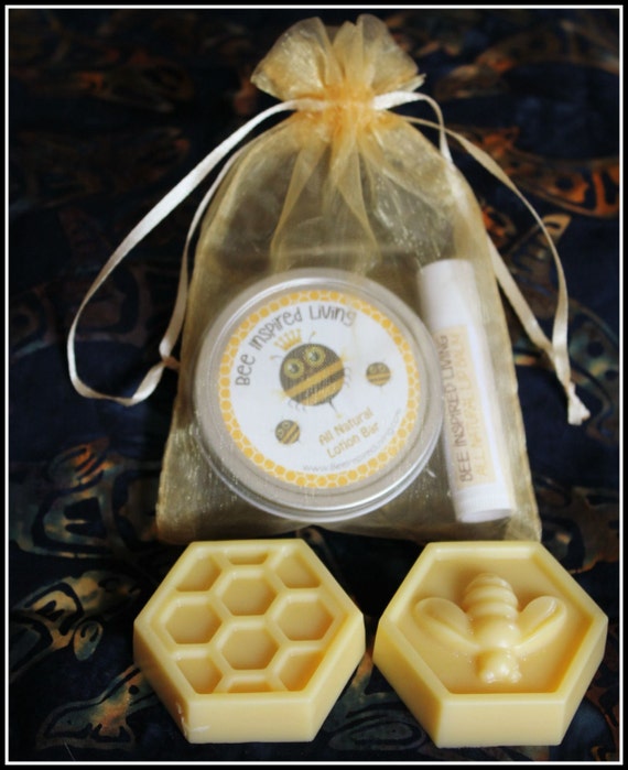 Lotion Bar Combo- Small Hard Lotion with Beeswax & Shea Butter with Lip Balm