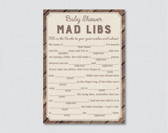 Rustic Baby Shower Mad Libs Printable - Baby Shower Advice Cards Mad Libs Game - Instant Download - Wood Burlap Shower Mad Libs Game - 0034