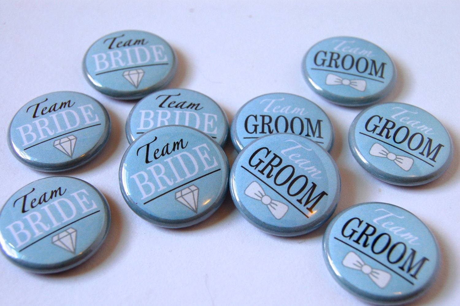 Team Bride Team Groom Pin Back Buttons. Set Of 10. Size 1