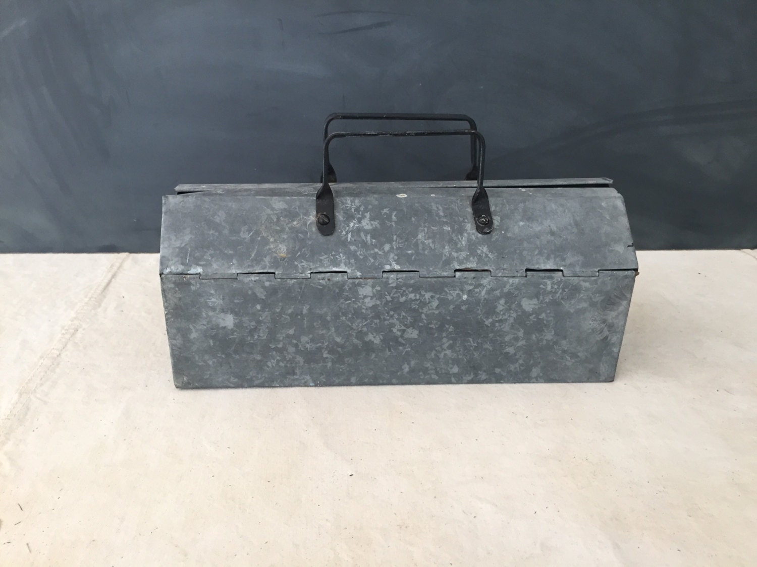 Vintage Galvanized Metal Tool Box Tool Chest Storage Bin Metal