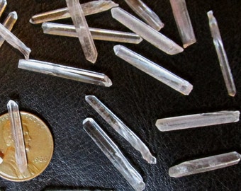 10 or 25 Longer Quartz Micro Crystals- Raw, natural, clear quartz points, about 20mm to 30mm long (3/4" to 1+ inches)- Thin needle crystals