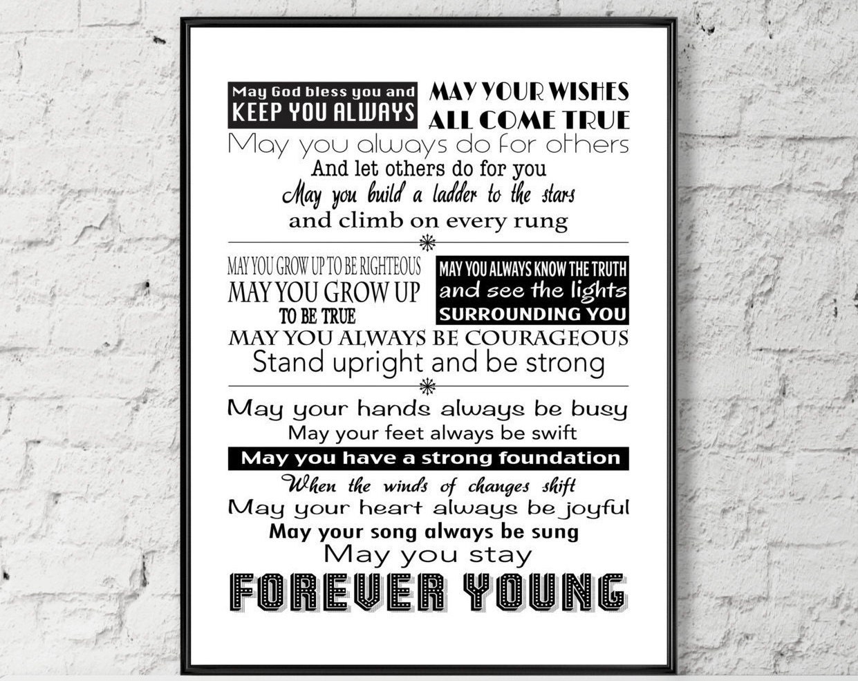 Forever Young Lyric Poster Bob Dylan Art Print Rock Art