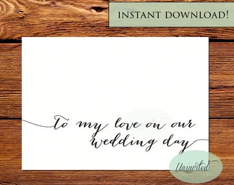To my groom card - Instant download, to my bride, to my groom on our wedding day