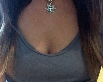 Sun Necklace, Adjustable Black Cord Necklace, Sun Choker, Choker Necklace, Hipster, Festival Choker, Grunge, Indie, Bohemian Jewellery