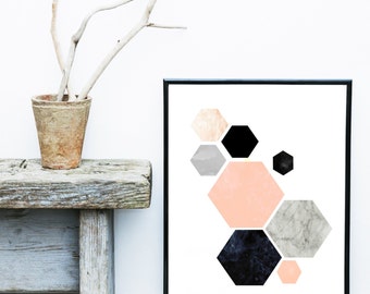 Geometric Art, Printable Art, Hexagon Print, Geometric Print, Scandinavian Art, Wall Decor, Abstract Art Print, Instant download