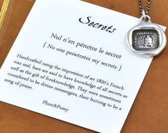 Secret - Bees and Beehive Wax Seal Necklace from Antique French Seal - No one penetrates my Secrets - 118