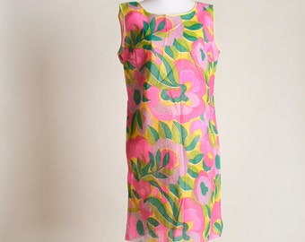 Vintage 1960s Paper Dress - Sheer Floral Bright Neon