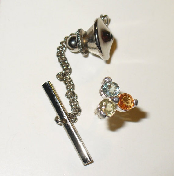 Fancy Color Sapphire Tie Tack or Lapel Pin Genuine Gemstones