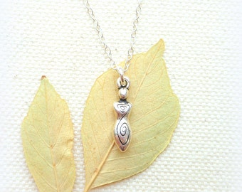 Goddess necklace small spiral fertility goddess jewelry pagan jewelry silver goddess pendant sterling silver chain mothers day gift