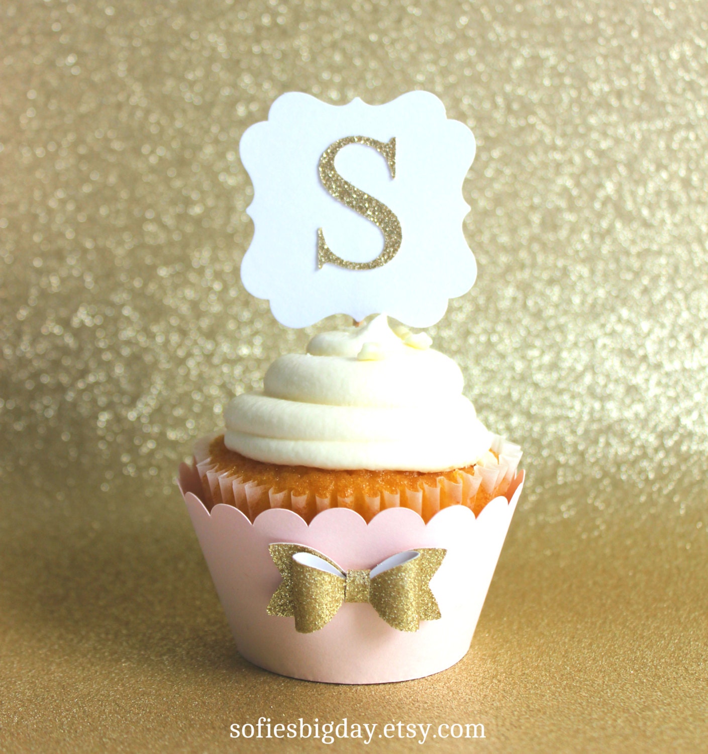 Baby Pink & Gold Cupcake Wrapperscupcake wrappersGold bow