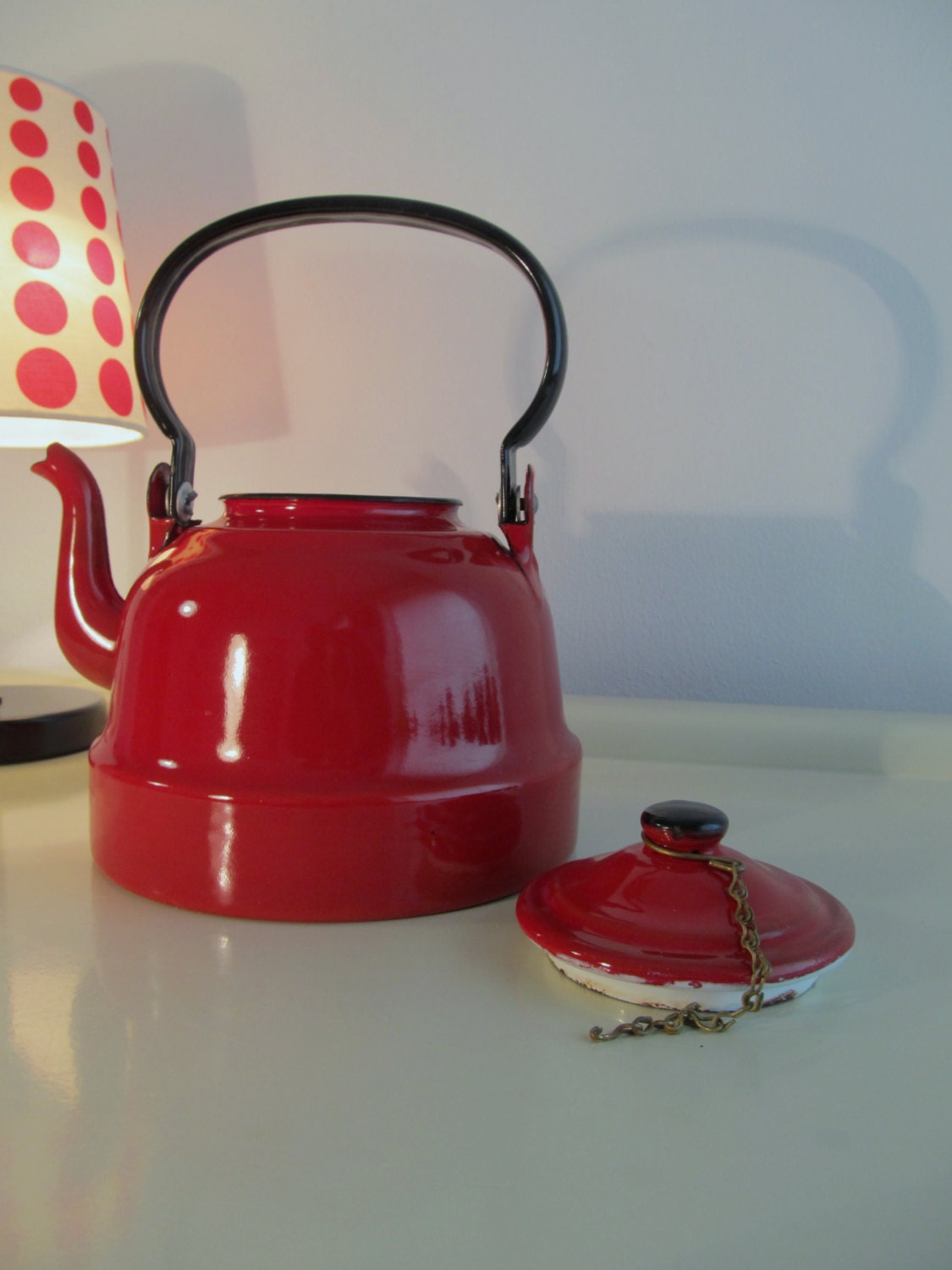 Vintage Enamel Teapot Red color Made in Poland Haute Juice