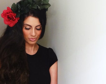 RED Flower Crown, Boho Flower Crown, Red Hair Accessory