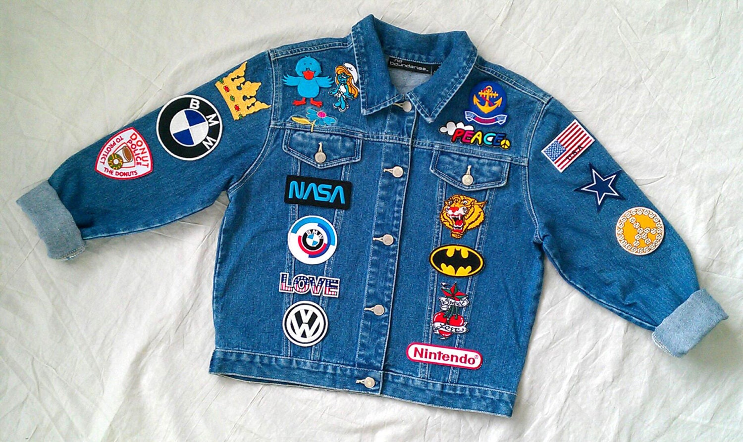 Patched Denim Reworked Vintage Jean Jacket with Patches 
