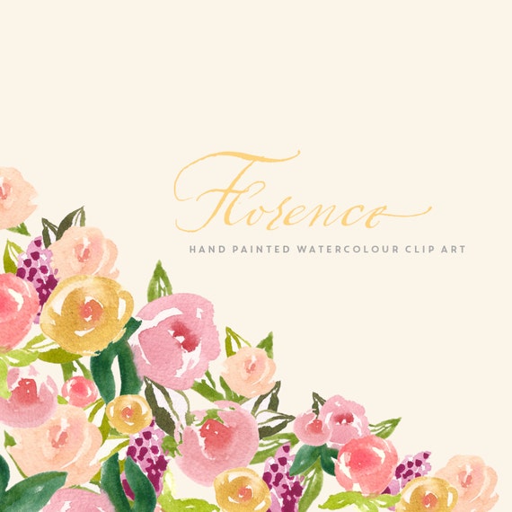 Flower Watercolour Clipart, Hand Painted Graphics - Florence