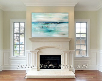 Abstract Seascape Giclee Print, Turquoise Blue Art Print on Canvas Coastal Art Original Painting Contemporary Artwork Wall Art by Julia Bars