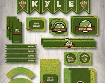 Dinosaur Theme Party - Dinosaur Party - Dinosaur Birthday Party - INSTANT DOWNLOAD - Edit at home with Adobe Reader NOW!