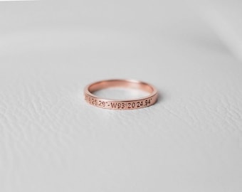 Dainty Coordinates Ring - Custom Coordinates Ring - Personalized Latitude Longitude Jewelry - Thin Stackable Band Ring FR02E