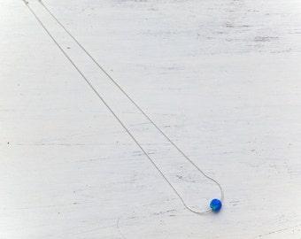 Opal Necklace,sterling silver necklace,opal necklace silver,royal blue opal,ball opal necklace,simple necklace,minimalist,opal jewelry 20098