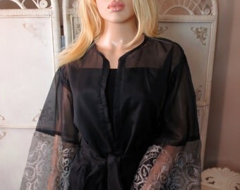 Sheer Black Robe With Silver Embroidery Size Medium