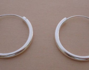 925 Sterling Silver Thick HOOP Earrings, 35 mm Diameter & 3 mm Thickness