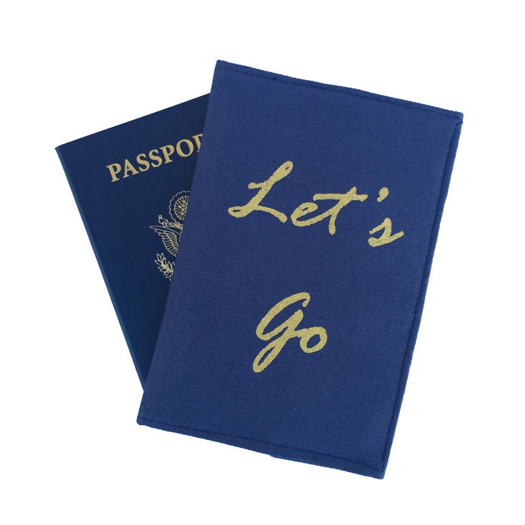 Let's Go passport cover gold typography passport case