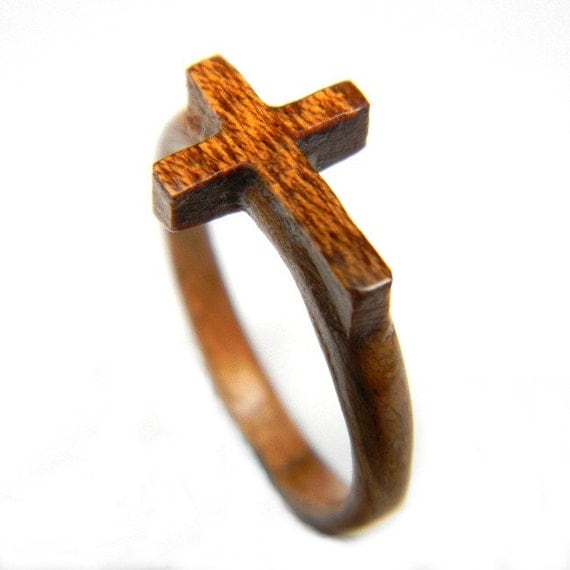 Hand Carved Wooden Cross Ring Wood Ring Bentwood Ring Gift