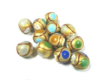 Vintage Painted Ceramic Beads (4pc)
