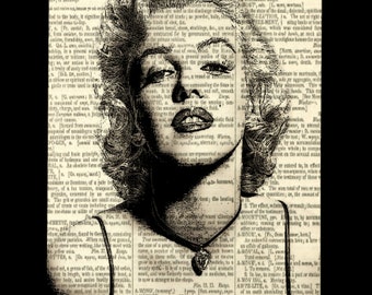 Marlyin Monroe Print Vintage Dictionary Page Marlyin Monroe Wall Art Marylin Monroe Decor Close Up Marylin Monroe Face Bedroom Decor