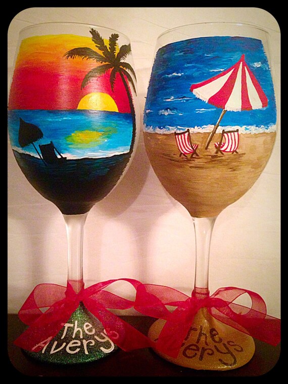 Beach Themed Wine Glasses Hand Painted Beach Glasses Beach