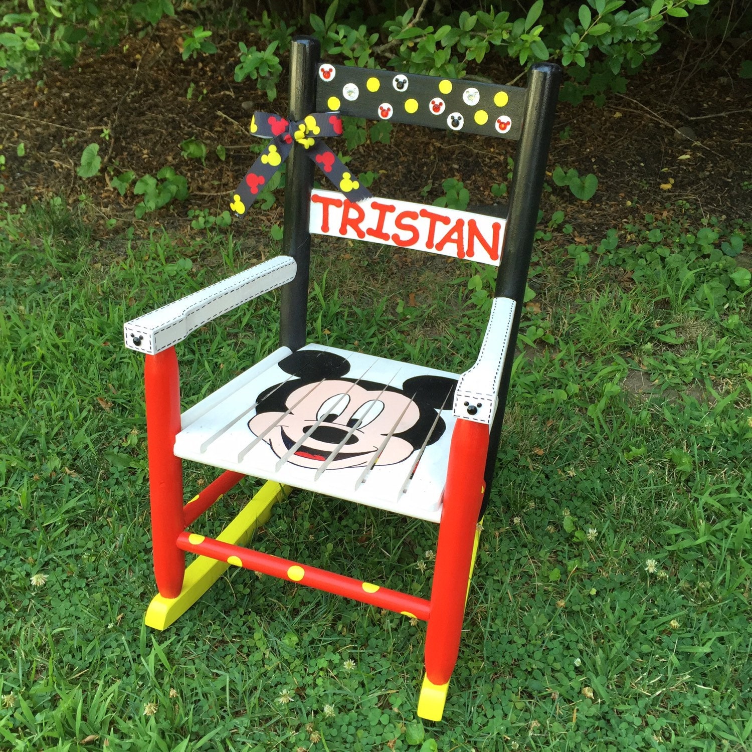 Mickey Mouse Themed Rocking Chair Hand-painted Kids Rocker