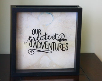 TICKET STUB SHADOW Box 'Our Greatest Adventures': Adventure, Ticket Shadow Box, Ticket Stub Shadowbox,Travel Shadow Box