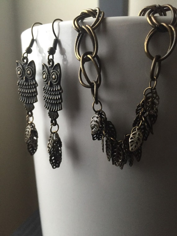 Bronze Owl Jewelry Owl Earrings Bohemian Earrings Owl