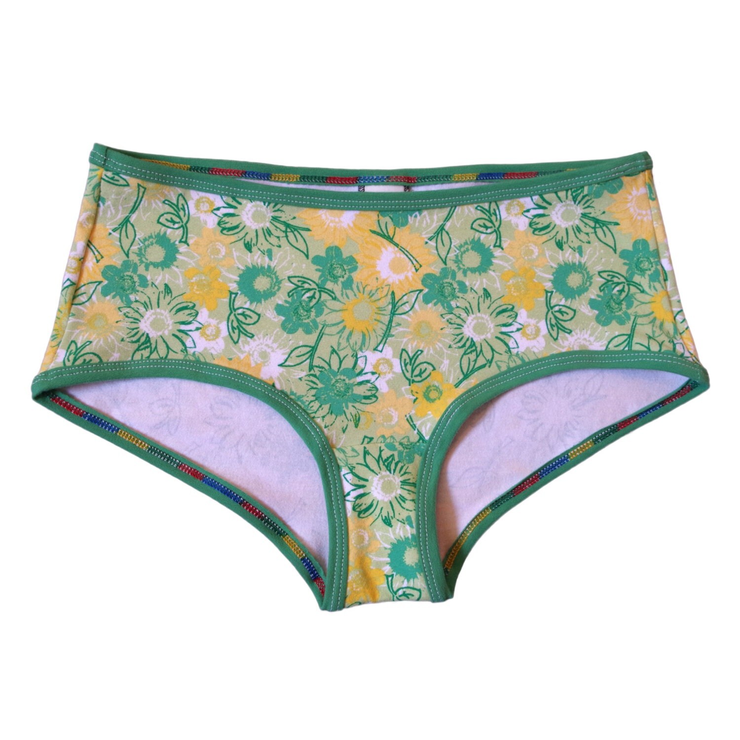 Medium Green Floral Cotton/Lycra Mid Rise Briefs Panties