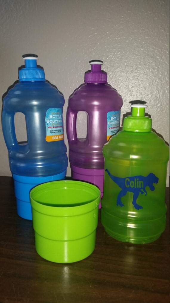 Personalized Water Bottle with Snack Holder by CoastalCustomDecals