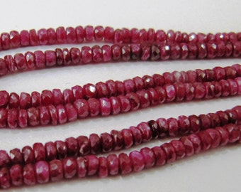 AA Quality Natural Genuine Ruby Beads 2.5 to 4mm Rondelle faceted, Precious Stone Strand 8 inches Long, Untreated African mined Ruby