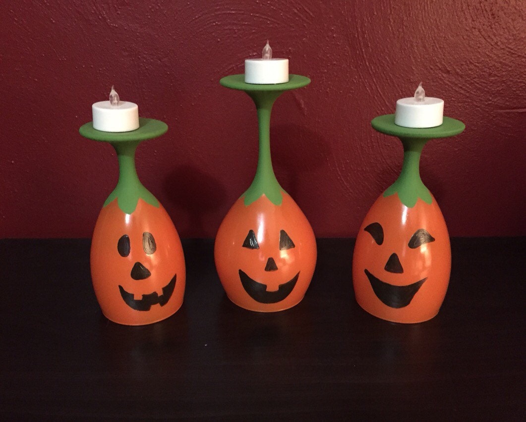 Halloween decorations pumpkin wine glass set by ...