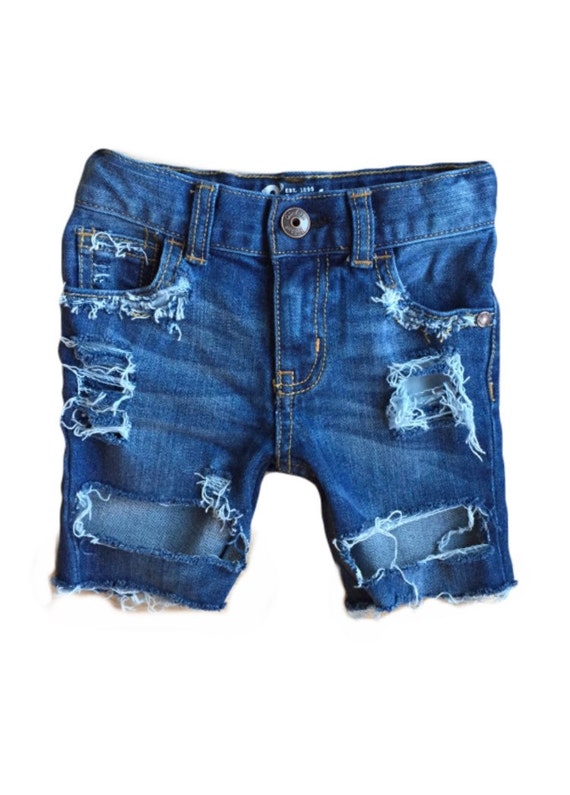 Boys Distressed Skinny Cutoffs-Medium Wash