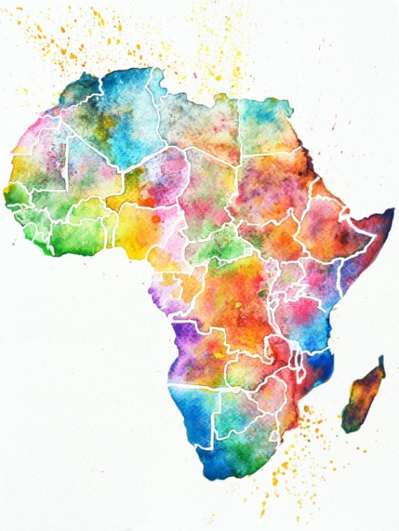 Africa Watercolor Map Art print Abstract Art Wall Art Home
